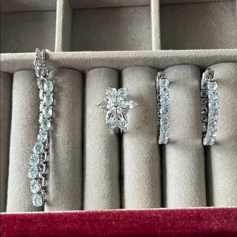 JTV Silver Jewelry Set with Light Blue AQUAMARINE Stones